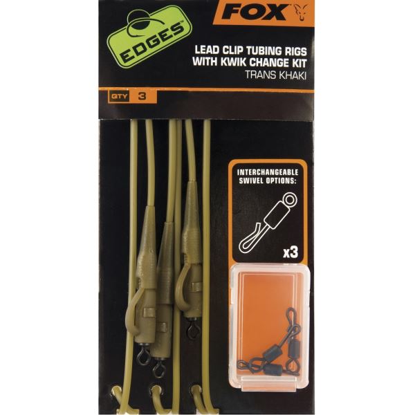 Fox edges hotové montáže trans khaki lead clip tubing rigs with kwik change kit 3 ks