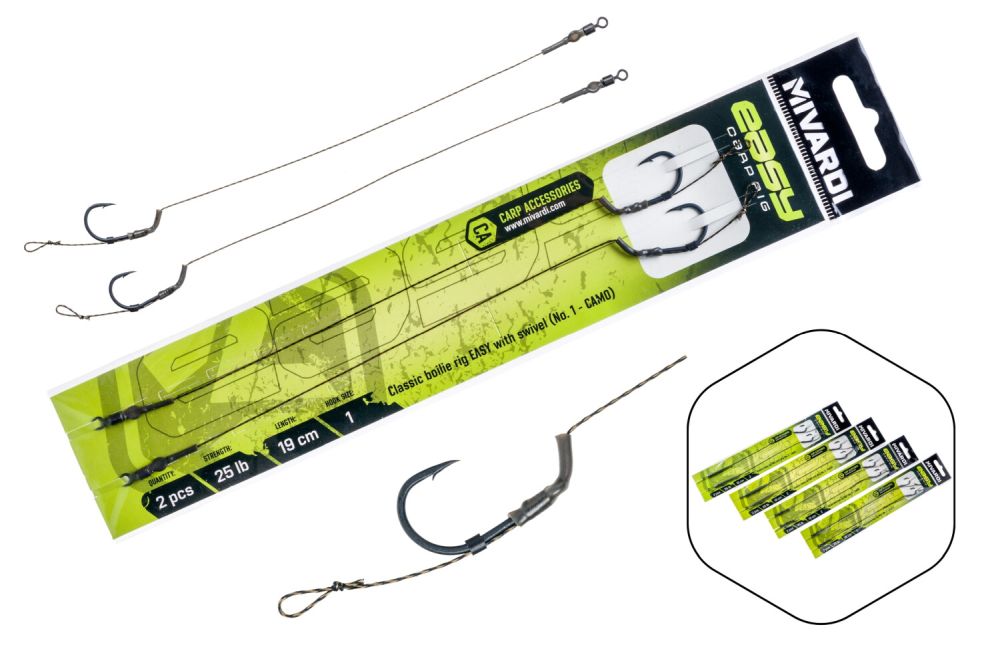Mivardi návazec classic boilie rig easy s obratlíkem 2 kusy 25 lb-velikost 2