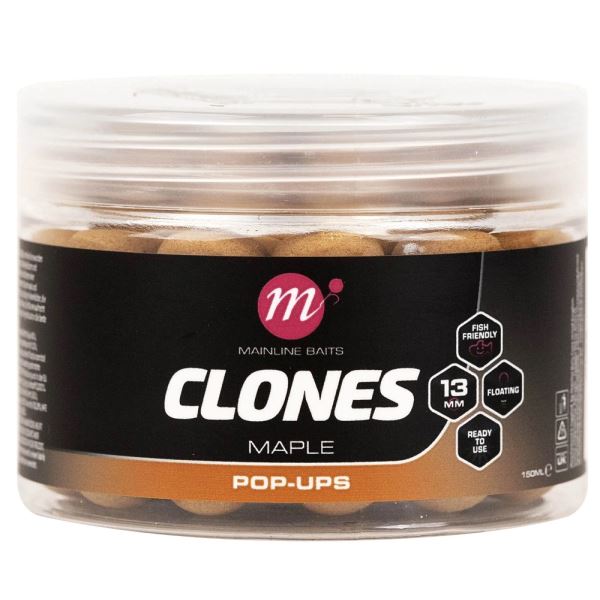 Mainline Plovoucí Boilies Clones Pop Ups 13 mm 150 ml Maple