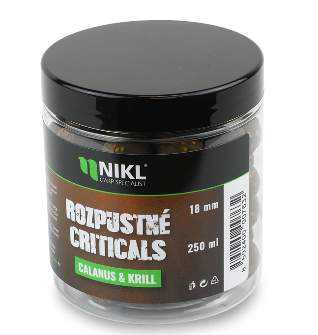 Levně Nikl rozpustné criticals boilie calanus & krill 250 ml - 18 mm