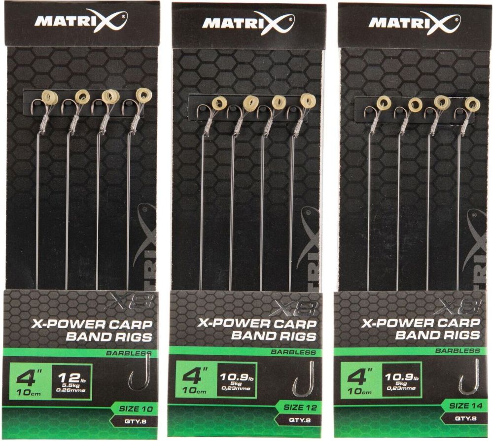 Matrix návazec x8 x-power carp band rigs 10 cm - velikost háčku 12