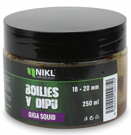 Levně Nikl boilies v dipu 250 g 18/20 mm - giga squid