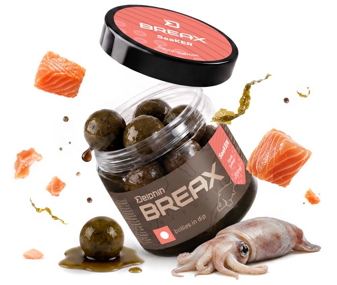 Delphin boilies v dipu breax seaker oliheň losos 200 ml - 16 mm
