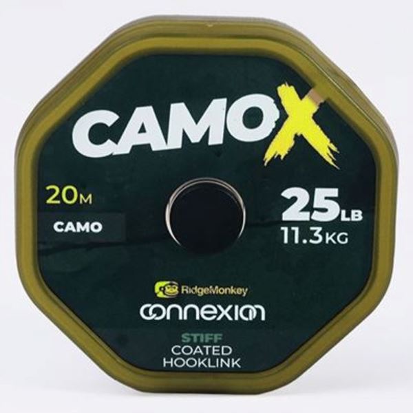 RidgeMonkey Návazcová Šňůrka Connexion CamoX Stiff Coated Hooklink 20 m