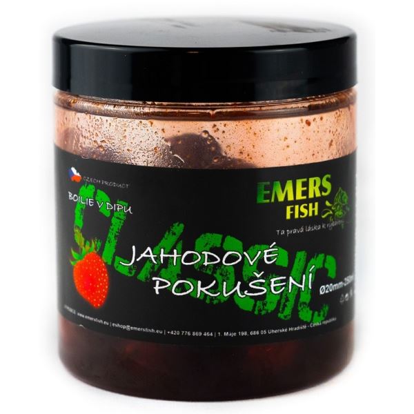 Emersfish Boilie Classic V Dipu Jahodové Pokušení 20 mm 200 ml