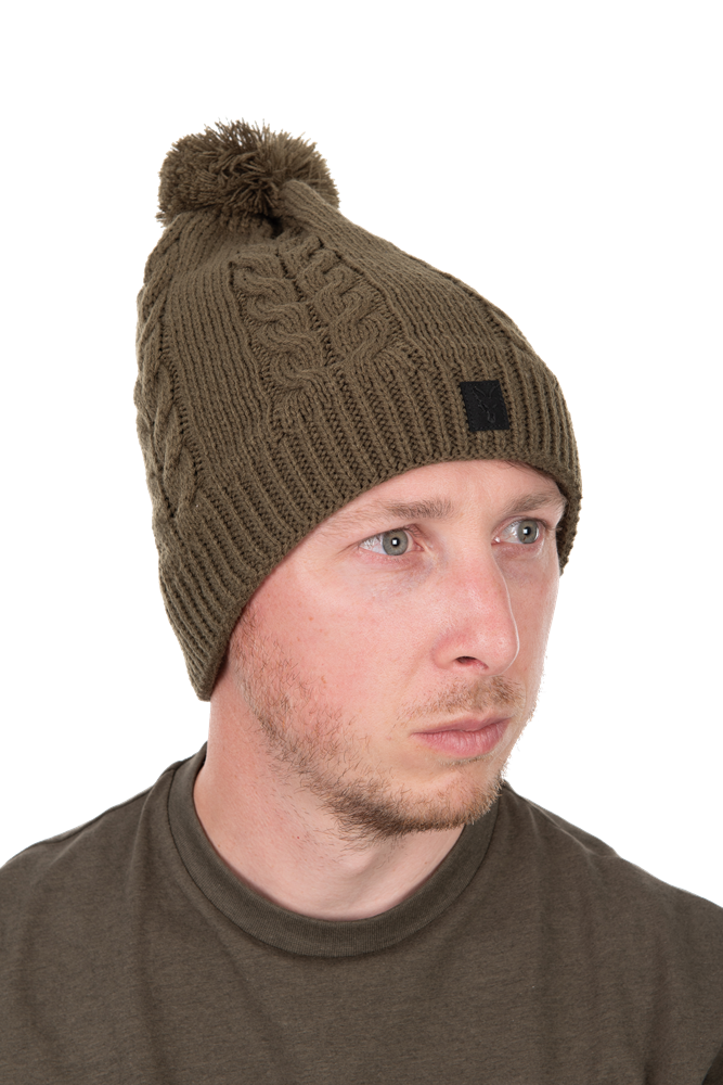 Fox čepice khaki knitted bobble