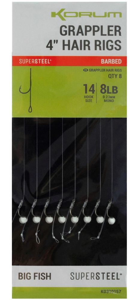 Korum návazec grappler 4” hair rigs barbed 10 cm - velikost háčku 14 průměr 0,23 mm nosnost 8 lb