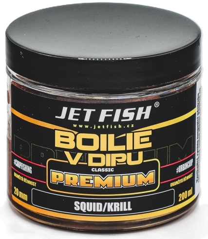 Jet fish boilie v dipu premium clasicc 200 ml 20 mm - squid krill