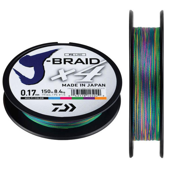 Daiwa splétaná šňůra j-braid multi color 300 m-průměr 0,13 mm / nosnost 8 kg