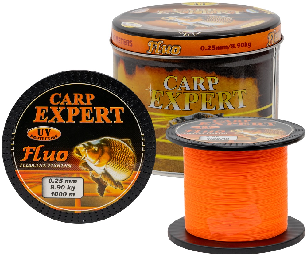 Carp expert vlasec v plechové doze uv fluo oranžový 1000 m - 0,30 mm 12,5 kg