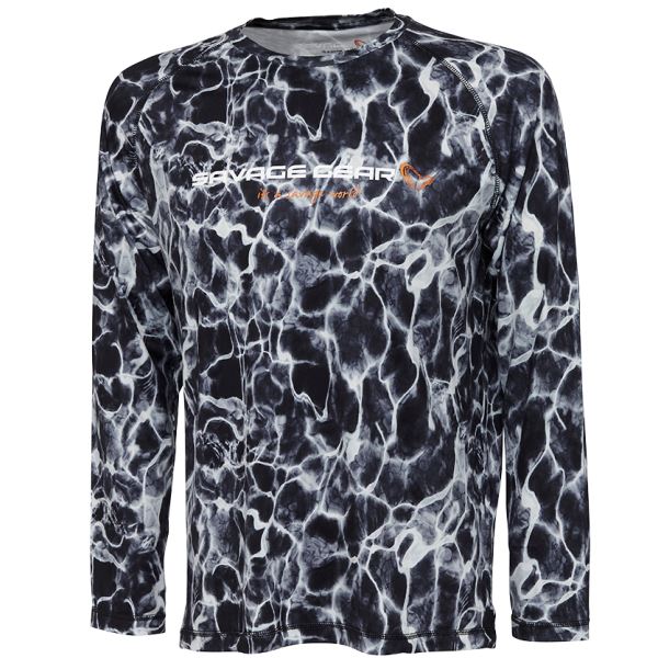 Savage Gear Triko Night UV Long Sleeve T Shirt Black Waterprint