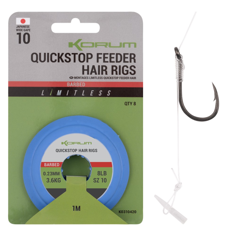 Korum návazec limitless quickstop feeder hair rigs 8 ks 1 m - 0,26 mm velikost 8