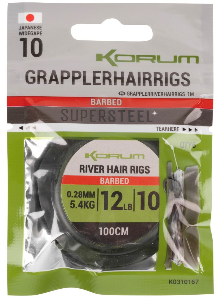 Levně Korum návazec grappler river hair rigs 1 m - velikost háčku 10 průměr 0,28 mm nosnost 5,4 kg