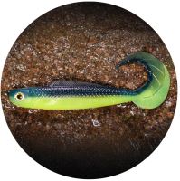 RedBass Gumová Nástraha Twister Kixter Black/Signal Yellow G UV COLOR - 12,5 cm 14 g