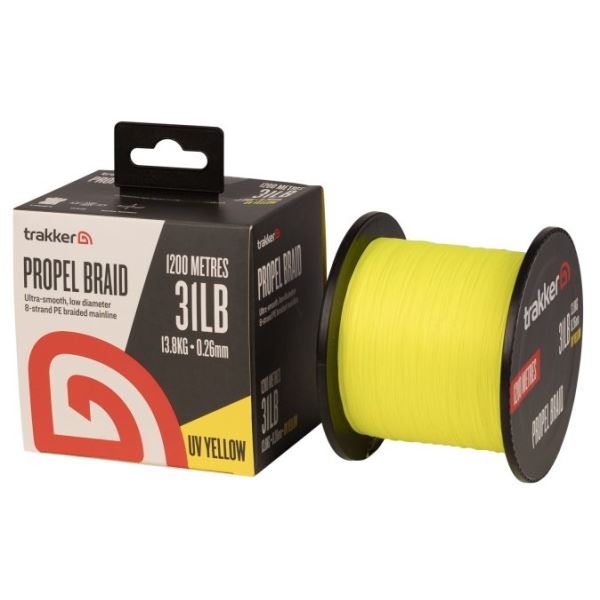 Trakker Kmenová Pletená Šňůra Propel Braid 1200 m 0,26 mm 31 lb UV Yellow