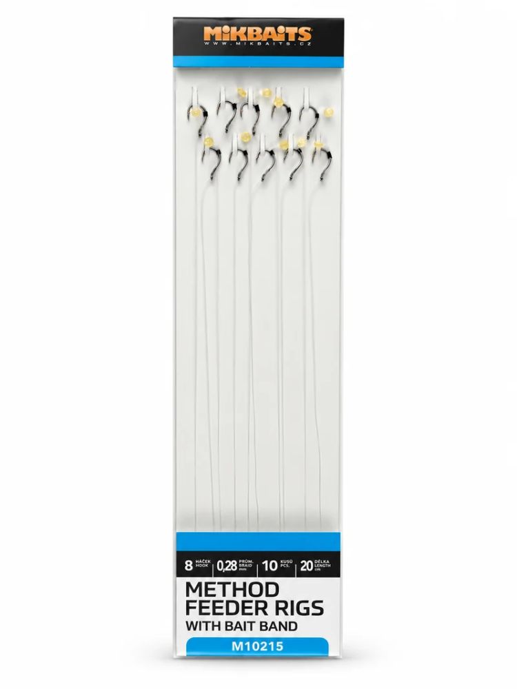 Mikbaits method feeder návazce s elastickým kroužkem 10 ks - velikost háčku 8