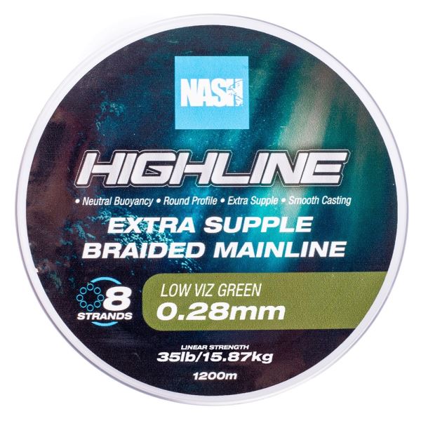 Nash Splétaná Šňůra Highline Extra Supple Braid Green 1200 m