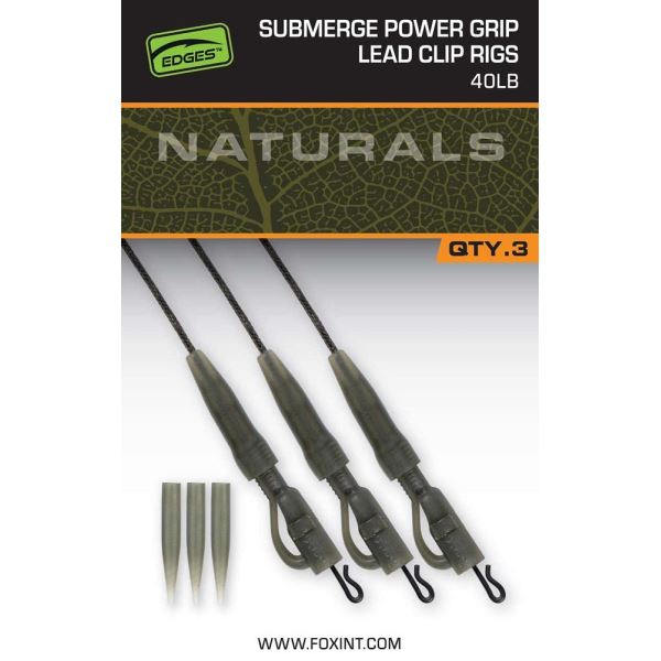 Fox Montáž Naturals Submerge Power Grip Lead Clip Leaders 75 cm 3 ks