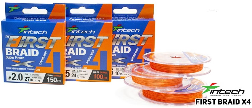 Levně Intech first splétaná šňůra braided line braid x4 orange 150 m - 0,104 mm 3,63 kg