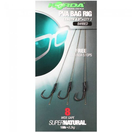 Levně Korda návazec solidz pva rig wide gape barbed 18 lb 3 ks-háček 6