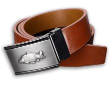 Kožený opasek 35 mm s kovovou přezkou Kapr - Hnědý