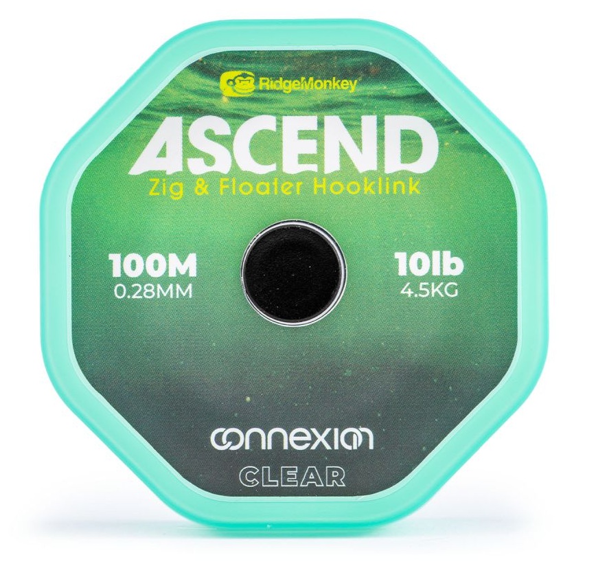 Levně Ridgemonkey vlasec ascend zig & floater hooklink 100m clear 0,28 mm 10 lb