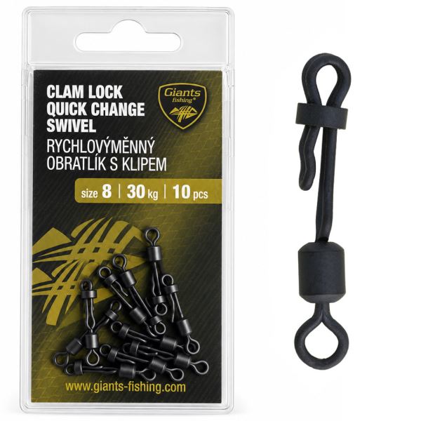 Giants Fishing Rychlovýměnný Obratlík s Klipem Clam Lock Quick Change Swivel 10 ks Vel 8