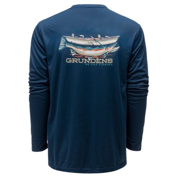 Grundéns Funkční UV Triko Drift Boat LS Tech Tee Blue Abyss