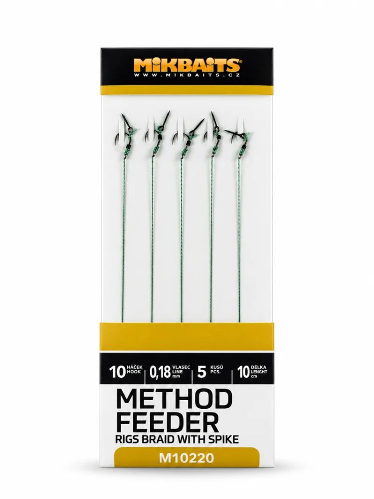Mikbaits method feeder návazce z pletené šňůrky s hrotem 5 ks - velikost háčku 10