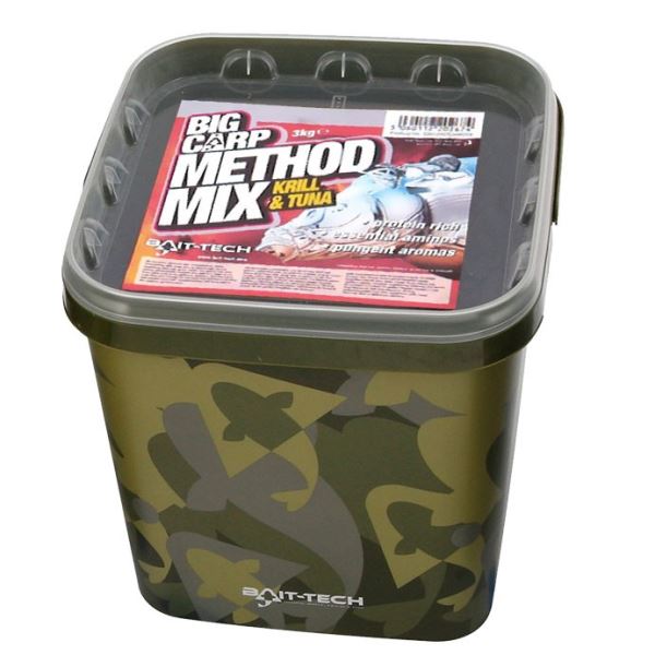 Bait-Tech krmítková směs camo bucket big carp method mix krill & tuna 3 kg