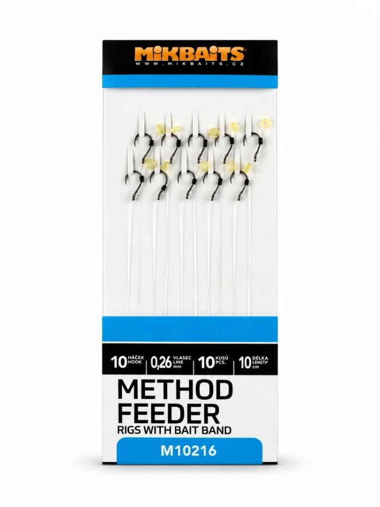 Mikbaits method feeder návazce s elastickým kroužkem 10 ks - velikost háčku 10
