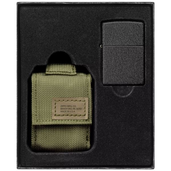 Zippo Sada Taktické Pouzdro Zelené + Zippo Zapalovač 26075 Black Crackle