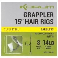 Korum Návazec Grappler 15” Hair Rigs Barbless 38 cm - Velikost Háčku 8 Průměr 0,30 mm Nosnost 14 lb