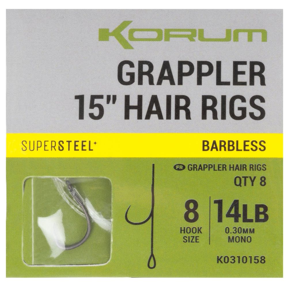 Levně Korum návazec grappler 15” hair rigs barbless 38 cm - velikost háčku 8 průměr 0,30 mm nosnost 14 lb