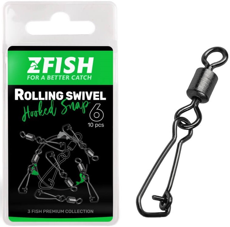 Zfish obratlík s karabinkou rolling swivel a hooked snap 10 ks - velikost 8 nosnost 23 kg