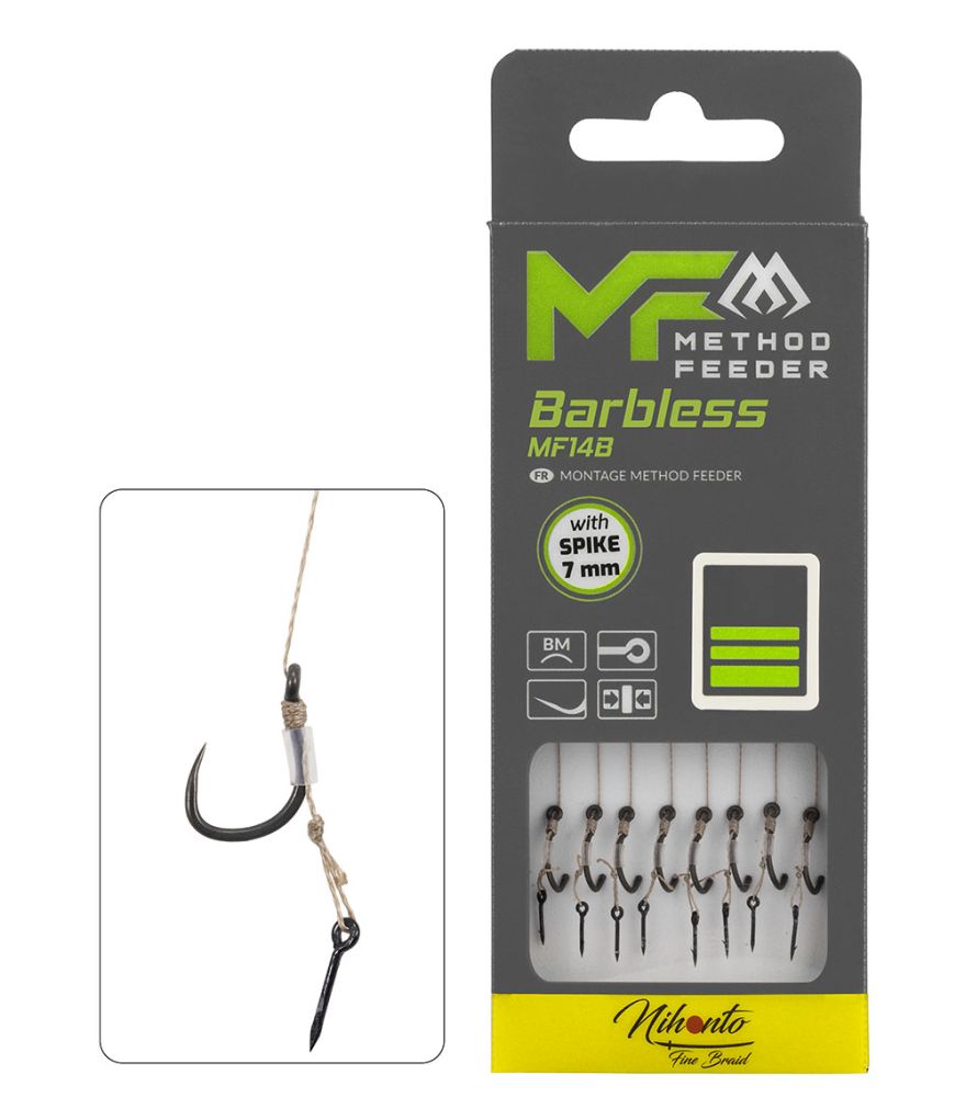 Mikado návazec feederový mf14 braided s jehlou barbless 8 ks 10 cm - 0,12 mm vel. 14