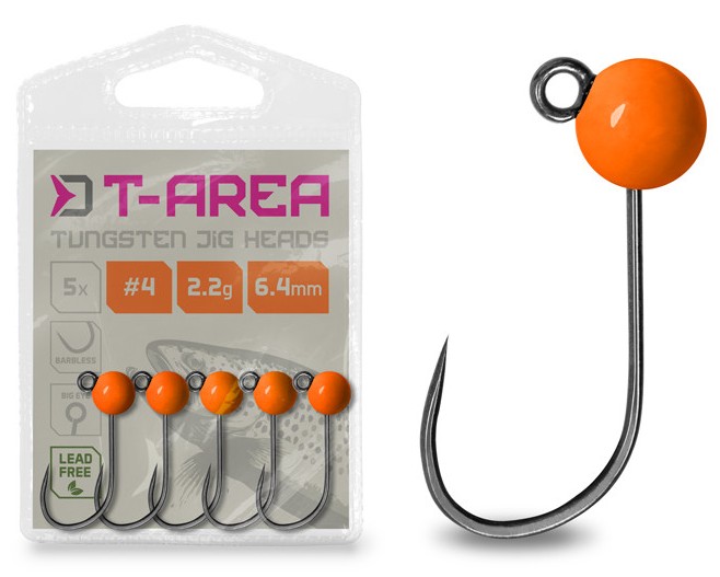 Delphin jigová hlavička t-area bl wolframový jig fluo oranžový 5 ks - #4 / 2,2 g / 6,4 mm
