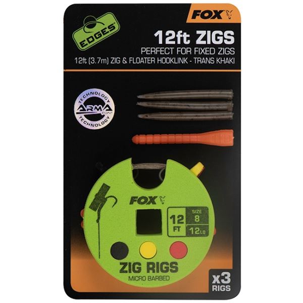 Fox Návazec Zig Rigs 12 FT 3.7 m 3 ks Háček 8 Nosnost 12 lb