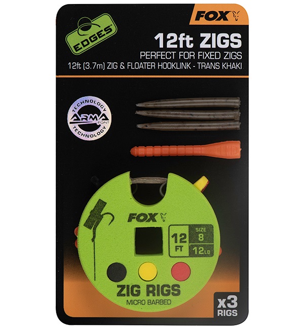 Fox návazec zig rigs 12 ft 3.7 m 3 ks háček 8 nosnost 12 lb