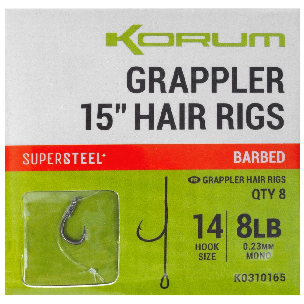 Korum návazec grappler 15” hair rigs barbed 38 cm - velikost háčku 14 průměr 0,23 mm nosnost 8 lb