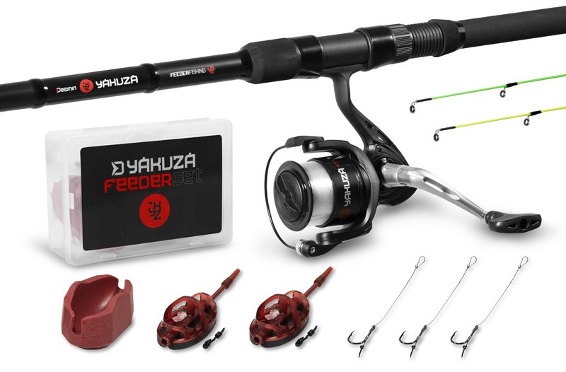 Delphin feedrový set yakuza prut 3 m 100 g 3-díl + naviják 4t + příslušenství