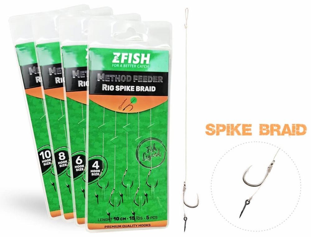 Zfish návazec method feeder rig spike braid 10 cm 5 ks - velikost háčku 8