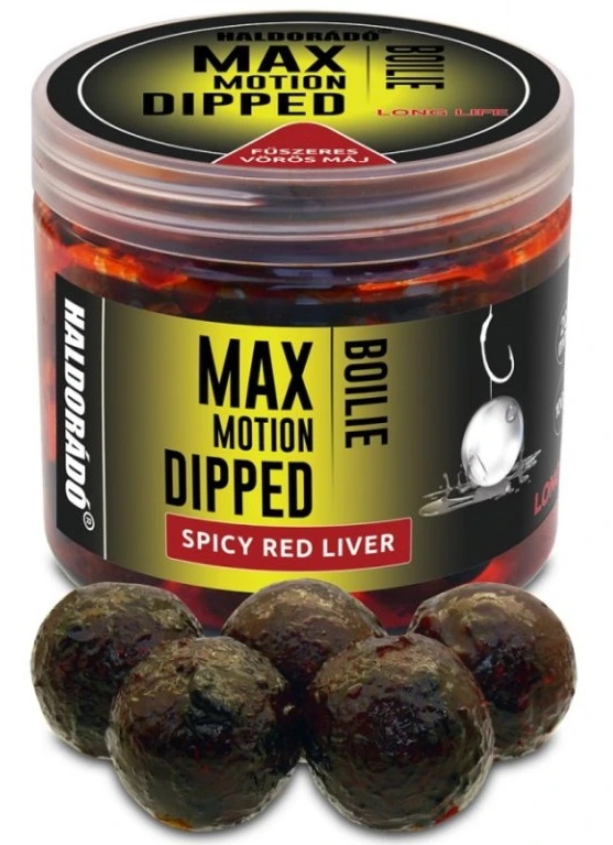Haldorádó dipované boilies dipped max motion 80 g 20 mm - pikantní červená játra