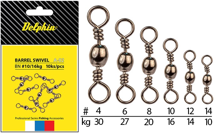 Delphin obratlík barrel swivel a-02 10 ks-velikost 6 / nosnost 27 kg