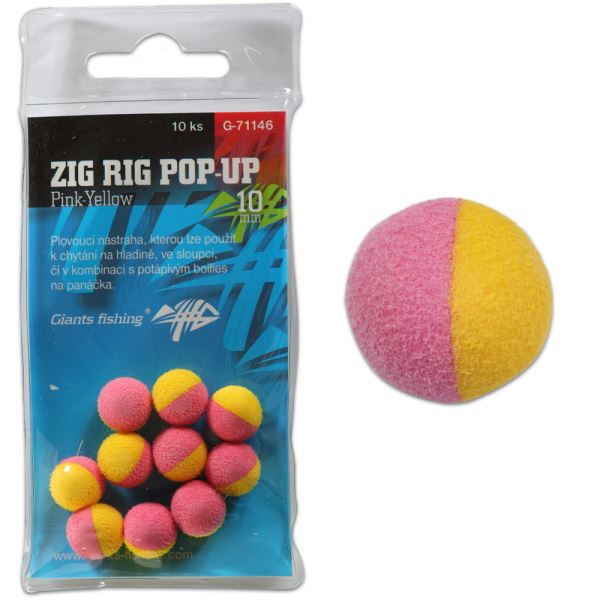 Giants Fishing Pěnové Plovoucí boilie Zig Rig Pop Up Pink Yellow 10 ks