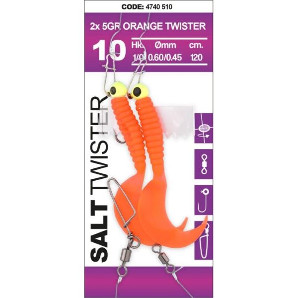 Spro Návazec Na Tresky Salt Twister Orange 120 cm - Háček 2x 1/0 Hmotnost 5 g