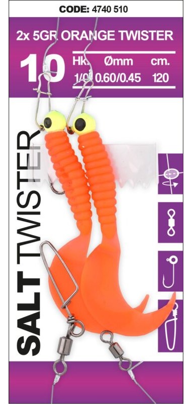 Spro návazec na tresky salt twister orange 120 cm - háček 2x 1/0 hmotnost 5 g