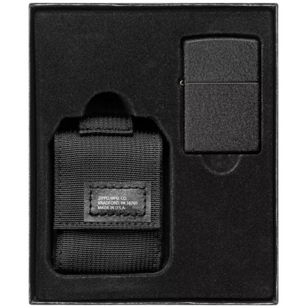 Zippo Sada Taktické Pouzdro Černé + Zippo Zapalovač 26075 Black Crackle