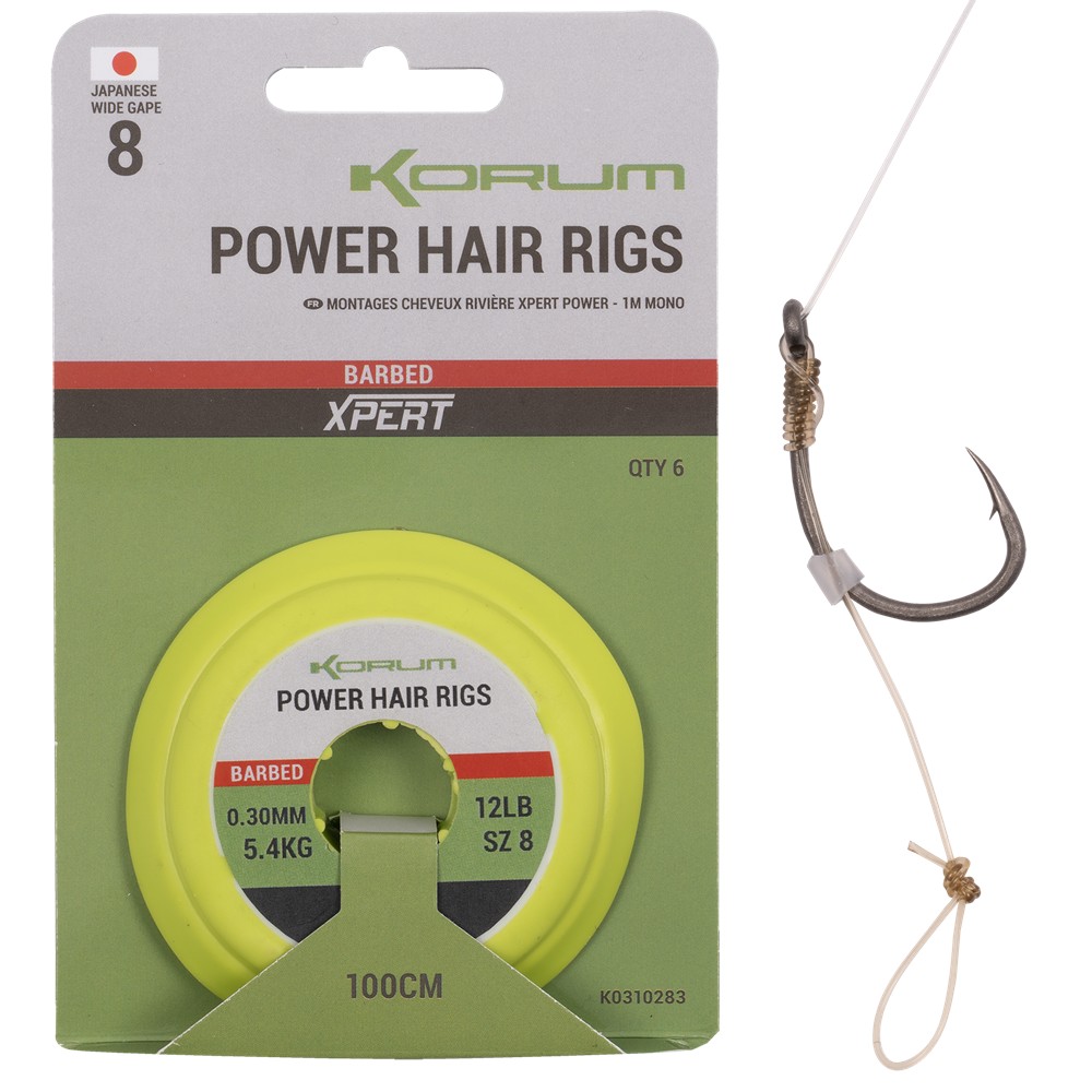 Korum návazec power hair rigs 1 m 6 ks - 0,28 mm velikost háčku 12