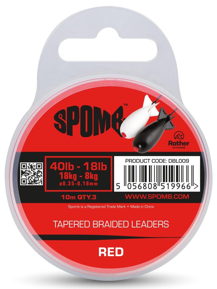 Levně Spomb splétaná šňůra tapered braided leaders 0,18-0,35 mm 3x10 m - red